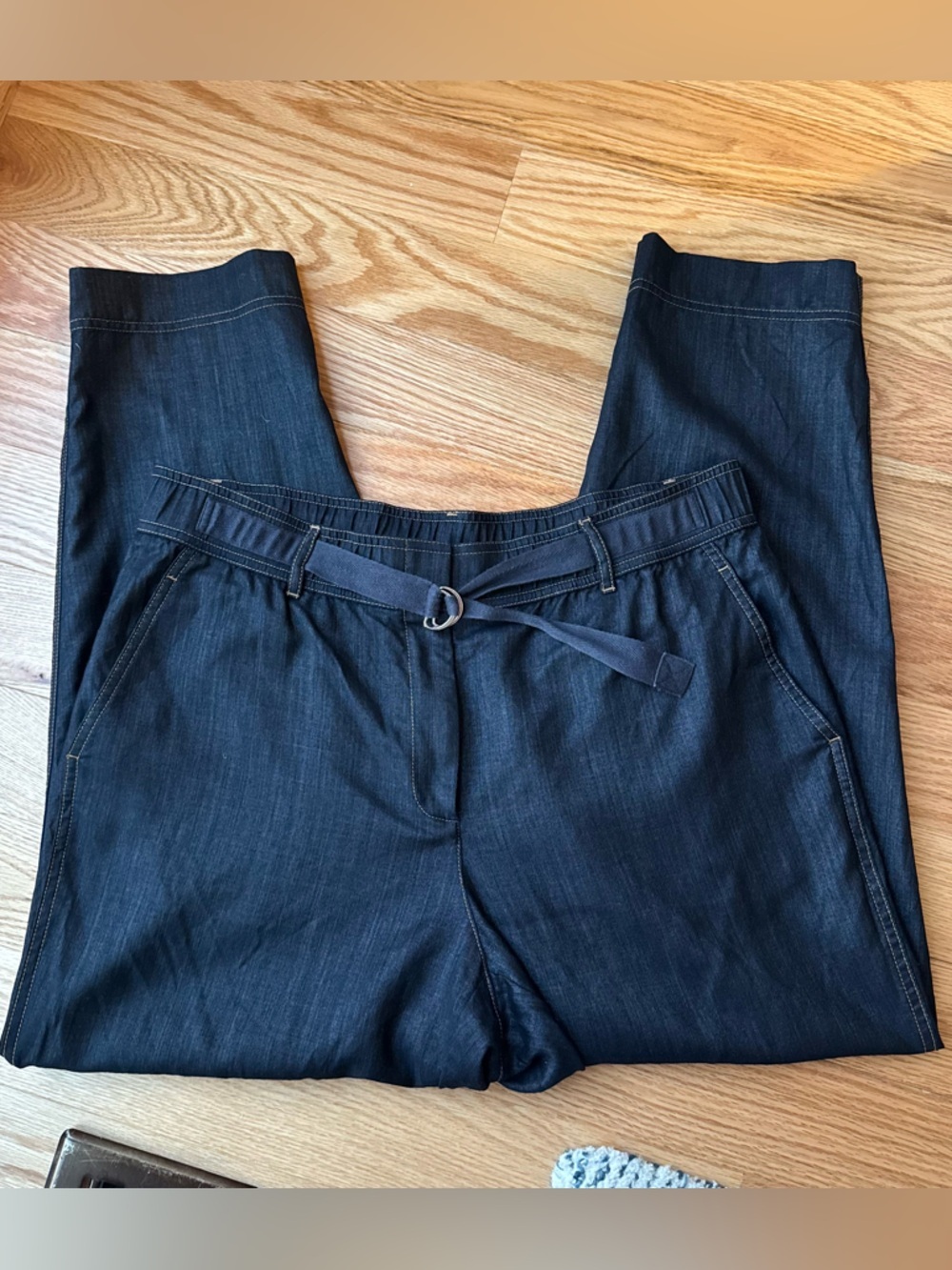 Lafayette 148 New York Wool Elastic Waist Tapered Pants D-Ring Belt Size L